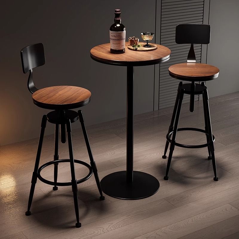 Iron Bar Table and Chair Set, Creative High Stools, One Table and Two Chairs, Dining Room Leisure Chair with Backrest, Bar Table