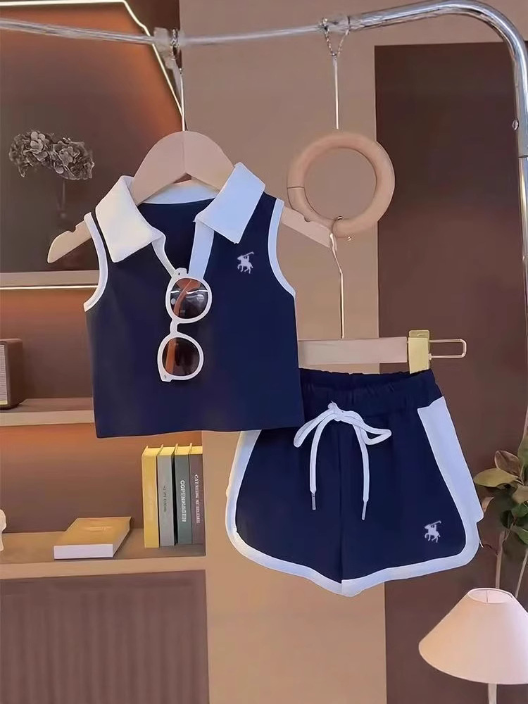 Children's Sleeveless Polo Fashionable Outdoor Sports Suit 2025 New Preppy Style Short Two-Piece Set