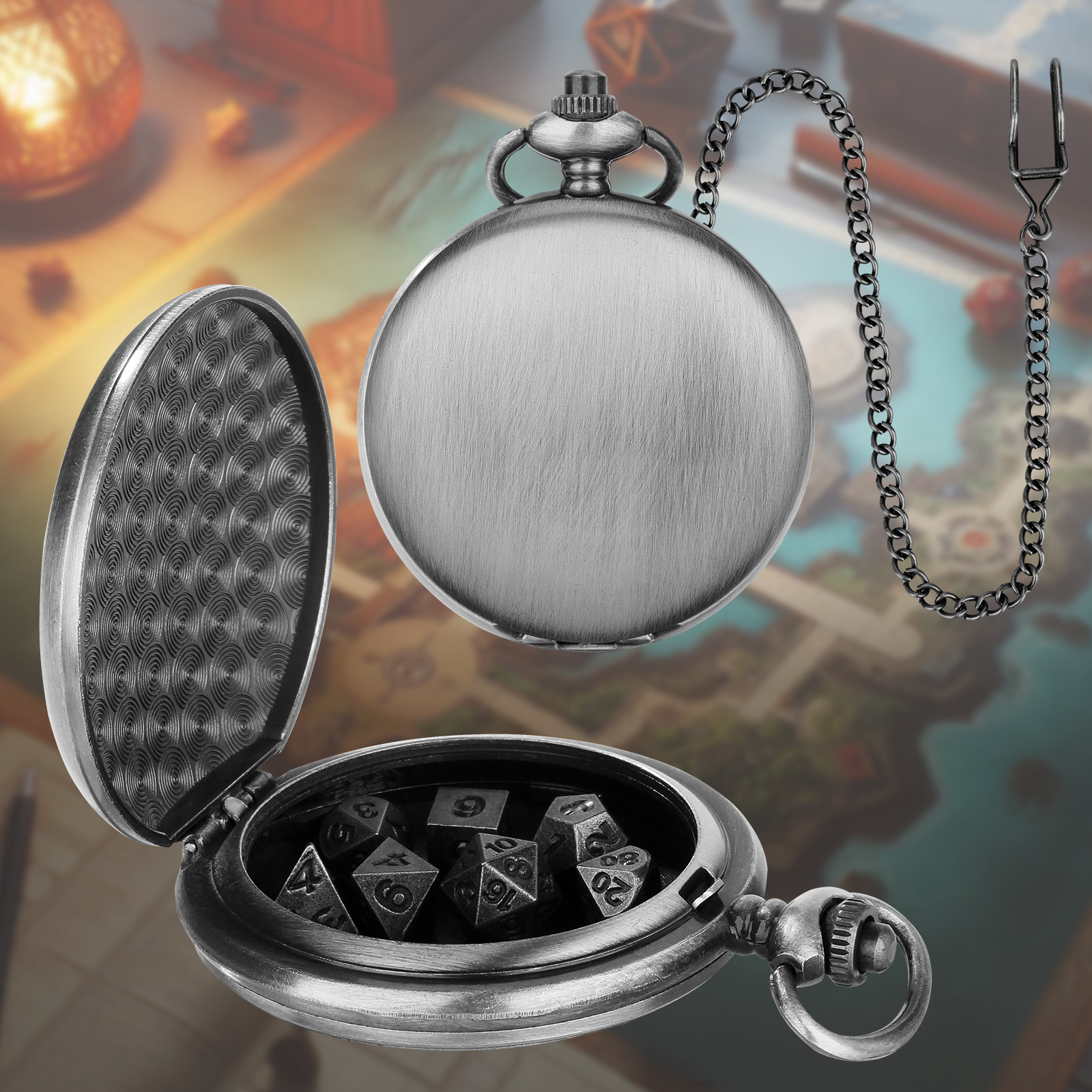 2024 new best selling DND dice bronze two-sided light pocket watch case thick waist chain-factory in stock direct sales
