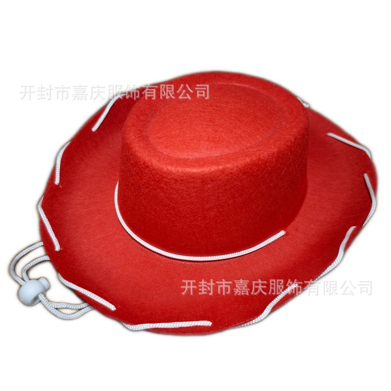 Manufacturer Wholesale Brown Wide-Brimmed Drawstring Cowboy Hat Western Wide-Brimmed Hat Performance Non-Woven Fabric Red with String