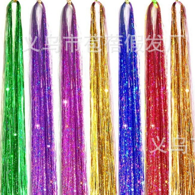 Cross-border laser hair piece Europe and the United States color shiny gold and silver laser wig colorful silk hair gold 16 color spot