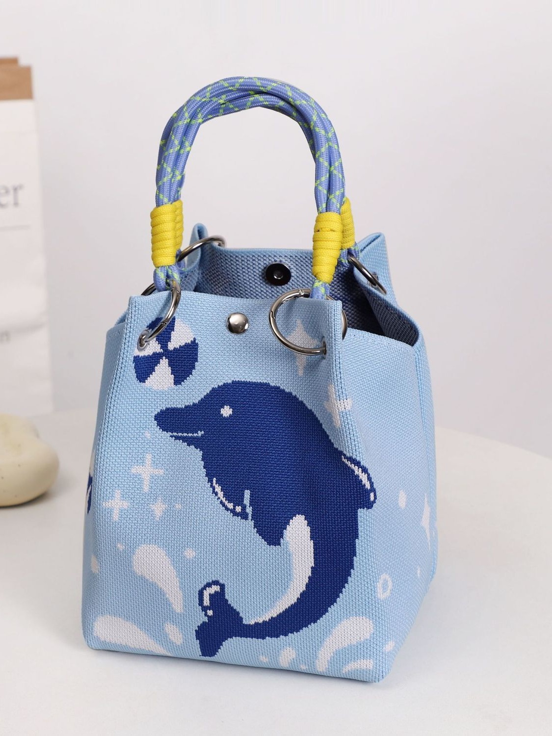 Large-Capacity Small Bag Women's Knitted Satchel Vest Tote Bag Satchel Cosmetics Bag K-Style Iins Hand Bag