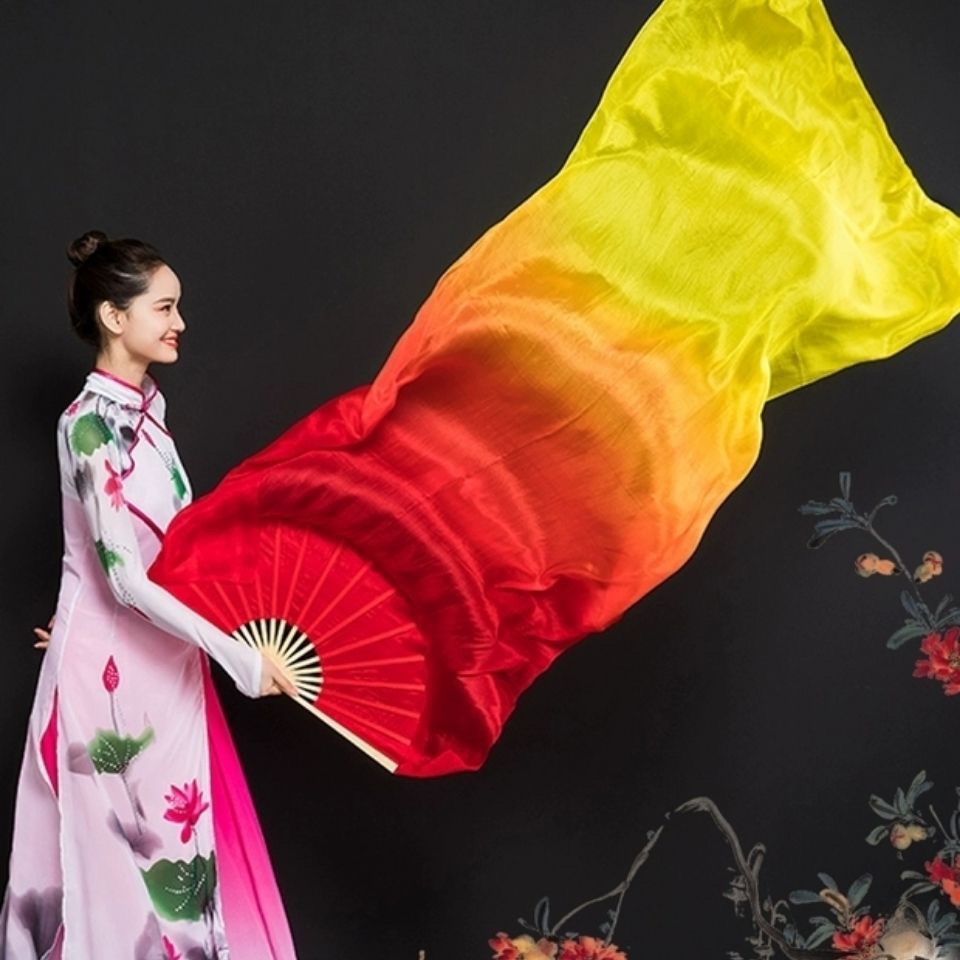 Explosions Dance Fan Dancing Fan Long Silk Fan Three-color Gradient Flame Fan Koi Copy Belly Dance Long Fan Square Dance