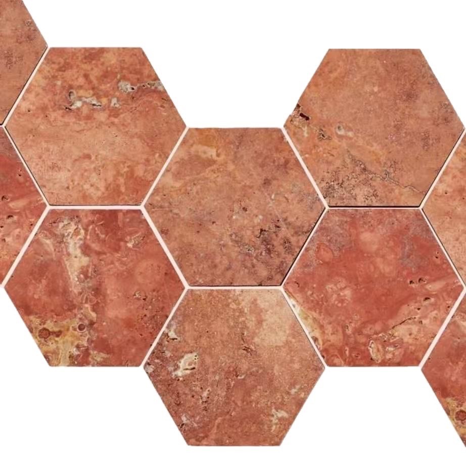 Красный травертиновый мрамор, производитель, геометрическая шестигранная мозаика, плитка для пола, подставка