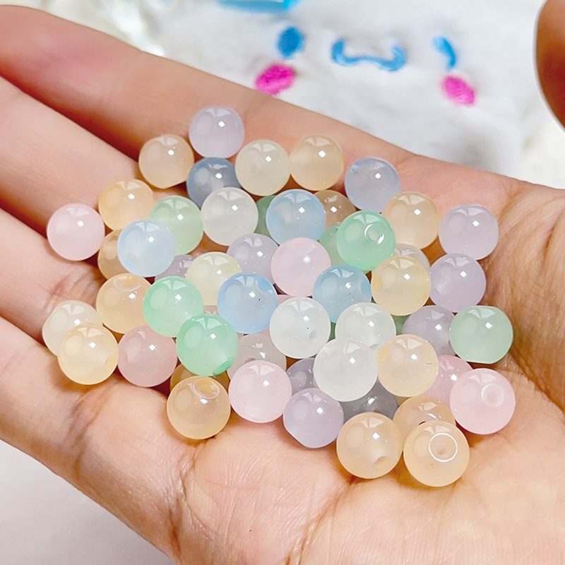 6mm glass jelly solid color beads imitation jade round beads glass loose beads diy handmade bracelet beaded clothing accessories