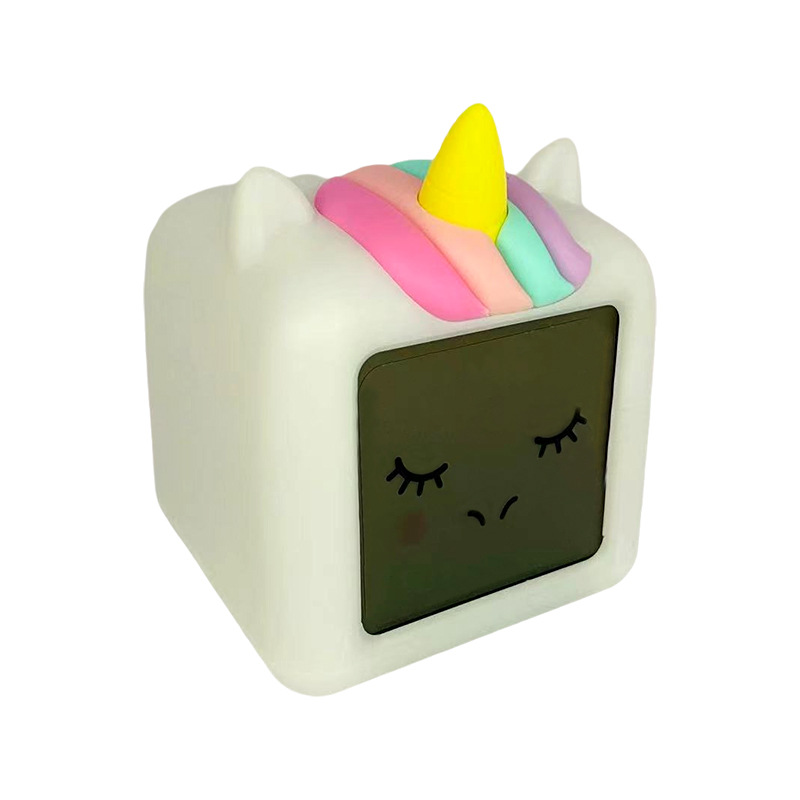 Factory Customized Creative Unicorn Square Clock Colorful Luminous Alarm Clock Student-Specific Cartoon Dinosaur Electronic Alarm Clock