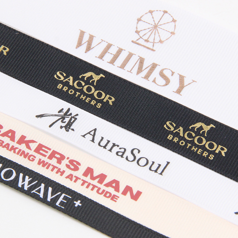Yiwu Factory Ribbed Ribbon Printing Various Specifications Ribbon Hot Stamping Printing English Corporate Logo Packaging Ribbon Customization