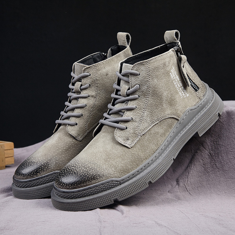 Men's Casual Fashion Martin Boots British Style Retro Mid-Top Men's Shoes Trendy Workwear Outdoor Boots with Fleece Short Boots