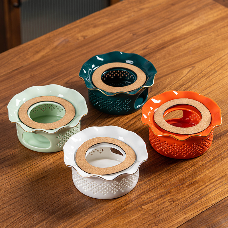 Ceramic Lace Warm Tea Oven Candle Boiling Tea Oven Flower Teapot Heating Heat Preservation Oven Teapot Nordic Base Warm Tea Ware