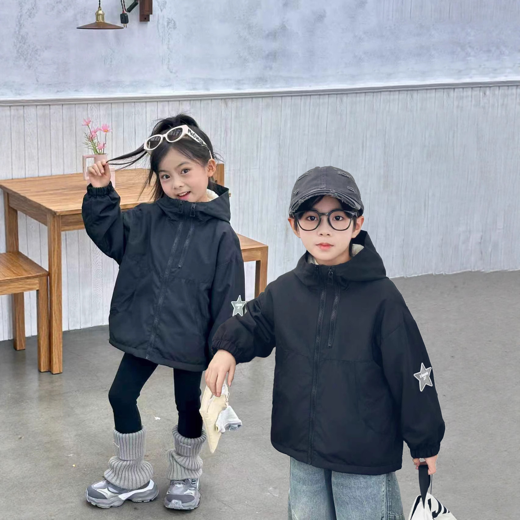 Children's Jacket 2025 Autumn and Winter Boys and Girls Double Zipper Hooded Jacket Baby Kidsren's Casual Tops Big Kidsren's Jacket