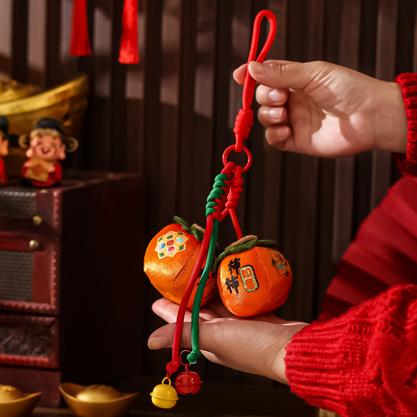 2026 Year of the Horse New Year Pendant Double Persimmon Stuffed Pendant Car Safe and Happy Car Interior Decoration Spring Festival Souvenir