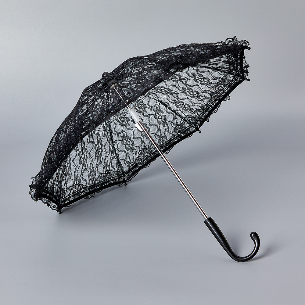 Black Lace Umbrella European Style Wedding Bride Shooting Props Children's Performance White Long Handle Decorative Umbrella Princess Umbrella