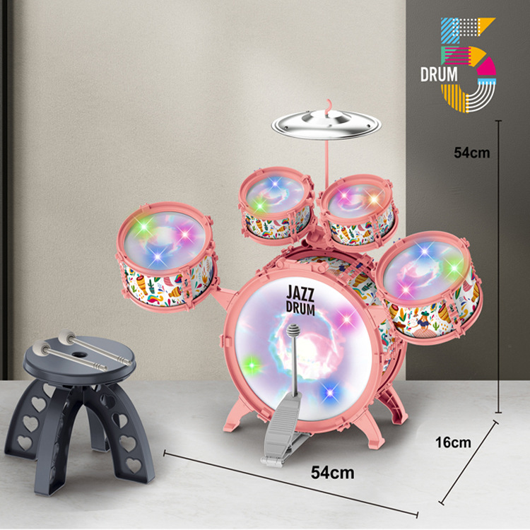 Children's Jazz Drum Set, Five Drums and One Cymbal, with Light Pedal Bass Drum, Kidsren's Music Enlightenment Play