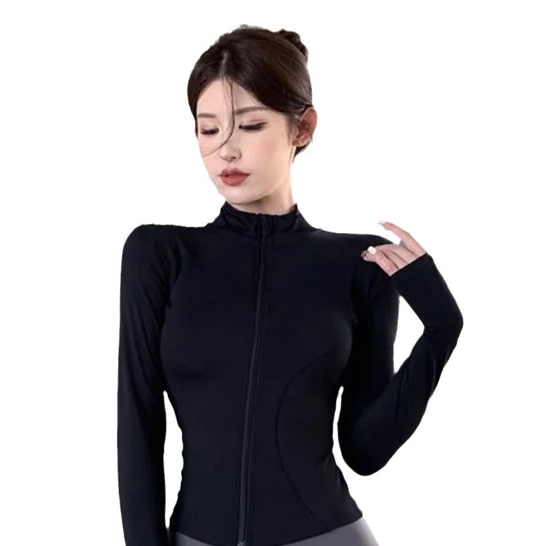 2025 New Slim-fit Cardigan Jacket Yoga Fitness Clothes Thin Top Vertical Collar Nylon Sunscreen Women's Summer