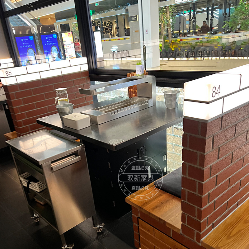 A Long Time Ago Smokeless Stainless Steel Skewers Table Automatic Flipping Integrated Carbon Grilled Smoke Exhaust Barbecue Shop Table Commercial