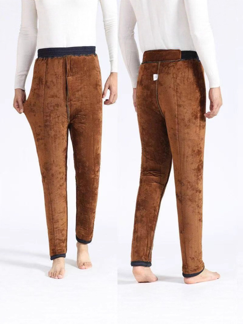 Winter Thick Cotton Pants for Middle-Aged Men, Elastic High-Waisted Deep-Crotch Camel Wool Cotton Pants for Elderly Men, Winter Fleece-Lined and Thickened