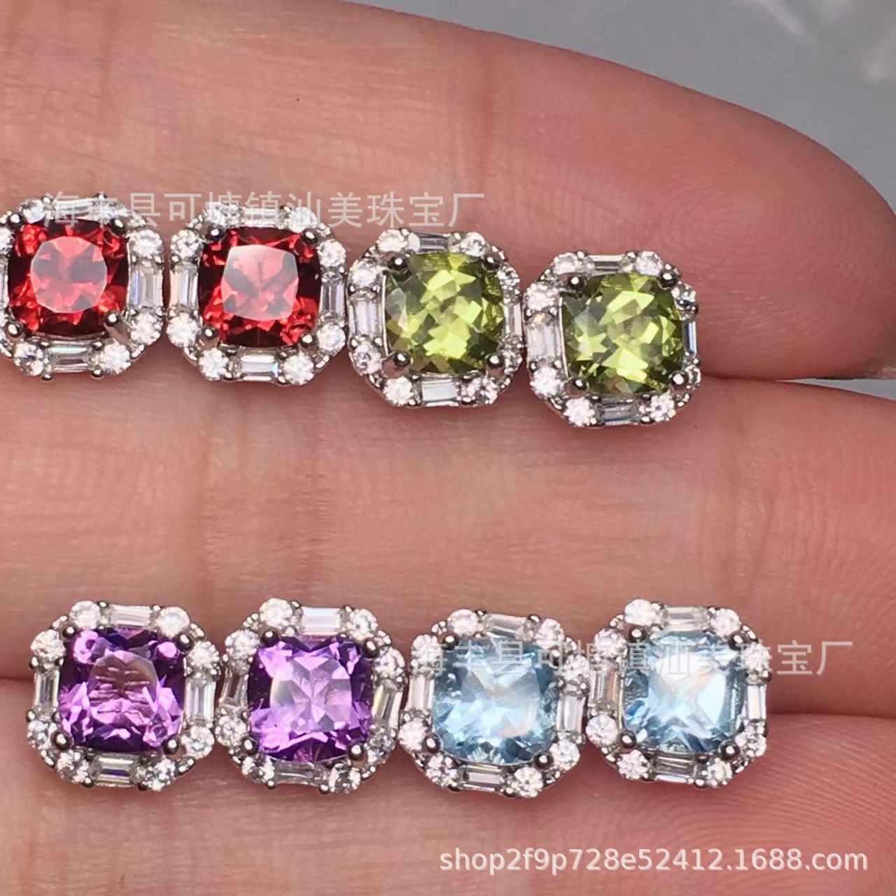 Natural Garnet Amethyst Topaz Olivine Citrine Sugar Earrings s925 Sterling Silver Inlaid Color Treasure