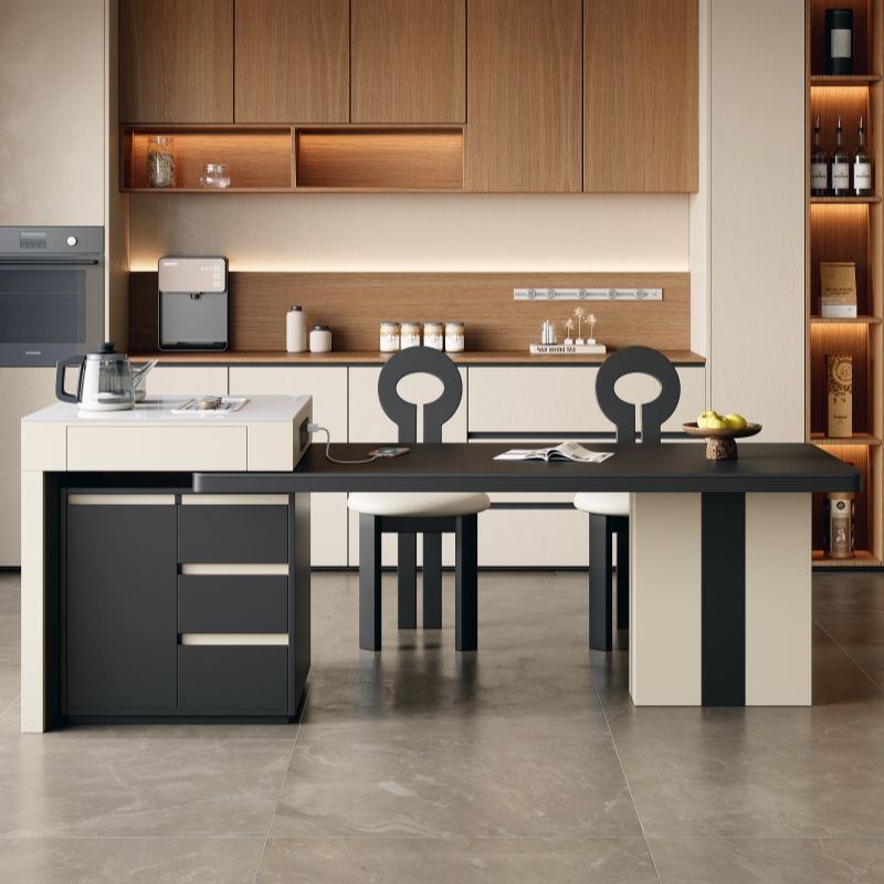 Light Luxury High-end Rock Board Island Table Dining Table Integrated Household Modern Simple Retractable Small Apartment Living Room Middle Island Tea Table