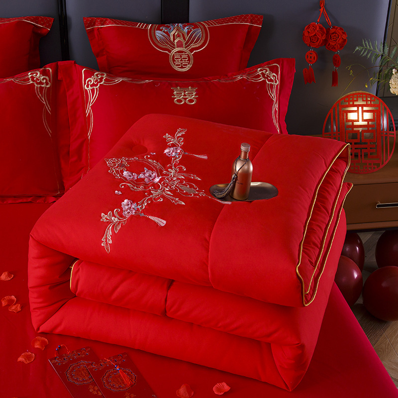 Wedding High-end Wedding Quilt Thickened Washed Cotton Dowry Quilt Core Red Soybean Quilt Spring and Autumn Quilt Gift Winter Quilt