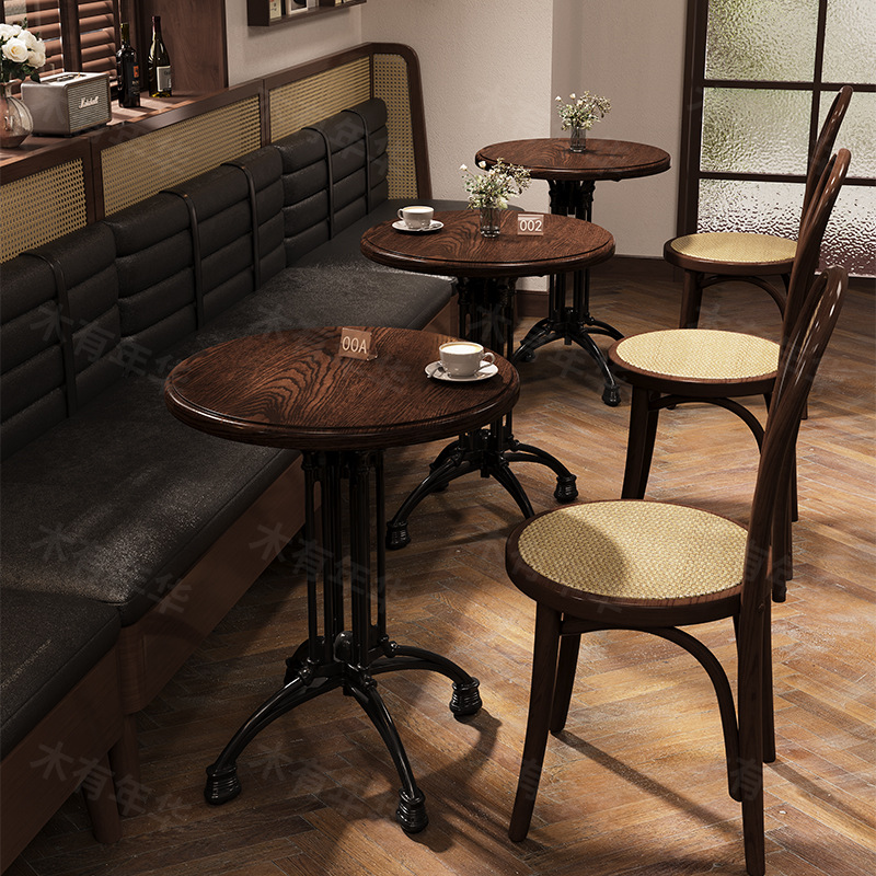 American Mid-Century Style Cafe Solid Wood Table and Chair Combination Milk Tea Shop Table Baking Dessert Shop Commercial Western Restaurant Dining Chair