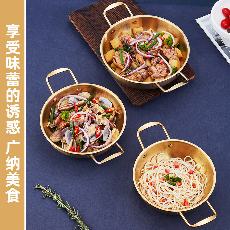 Korean-style Troops Small Hot Pot Seafood Dry Pot Net Celebrated Lamian Noodles Pot Cooking Pot Stainless Steel Noodle Pot Double Ear Soup Pot