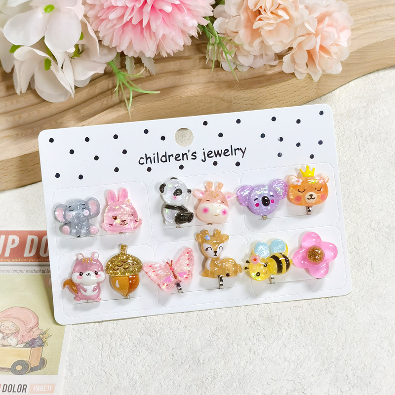 [Can] Cross-Border Hot-Selling Kidsren's Ear Clips Without Pierced Earrings Princess Cute Unicorn Resin Anti-Pain Ear Clips