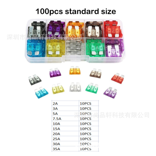100PCs 2A-35A medium car fuse 10 specifications igniter headlight air conditioning fuse tube