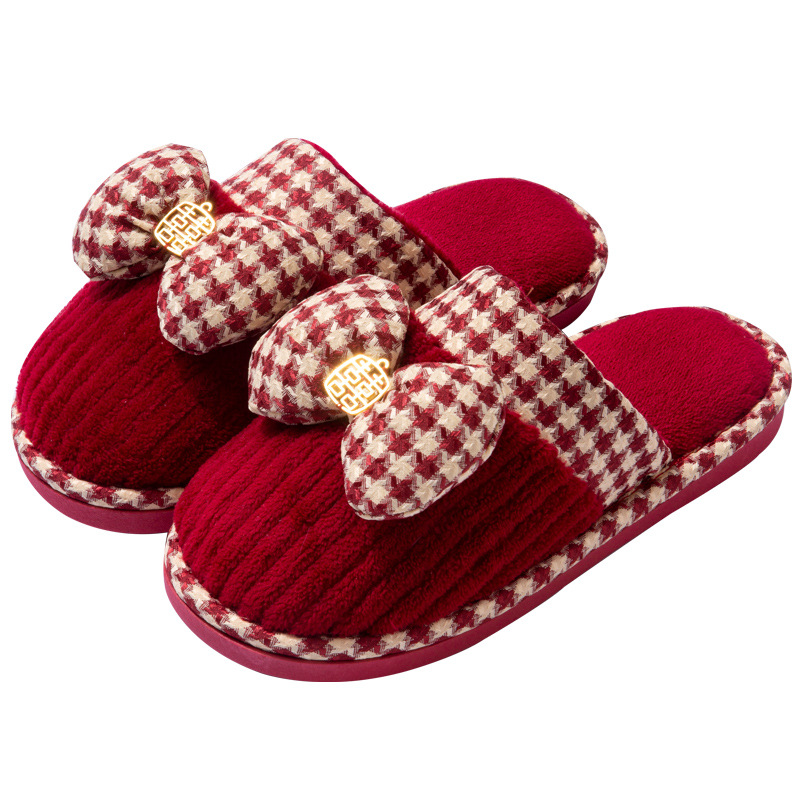 Wedding Slippers Festive Red Pair 2024 New Winter Home Accompanying Wedding Couple Newlywed Cotton Slippers