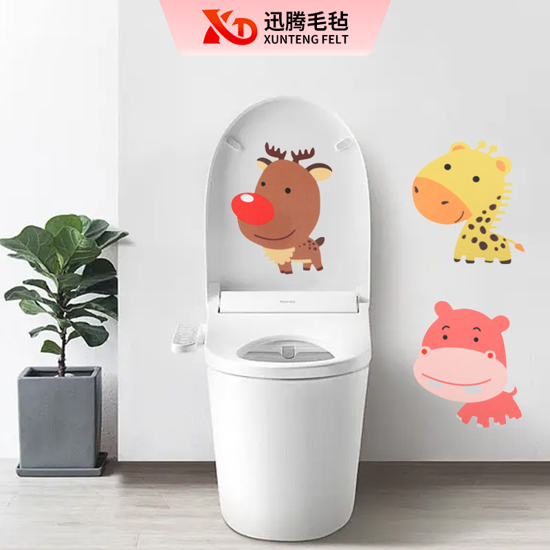Bathroom Toilet Felt Toilet Stickers Supply Thickeneded Adhesive Pad Toilet Deodorizing Felt Cartoon Toilet Stickers
