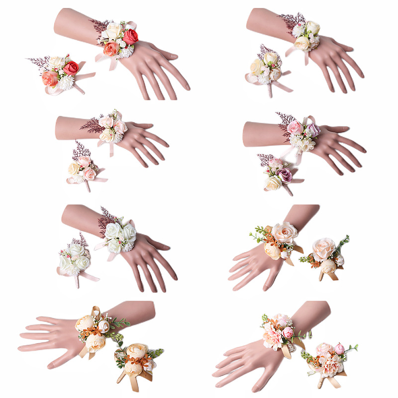Wholesale beautiful small Qing bride wrist flower bridesmaid group sisters hand flower champagne corsage red Chinese wedding