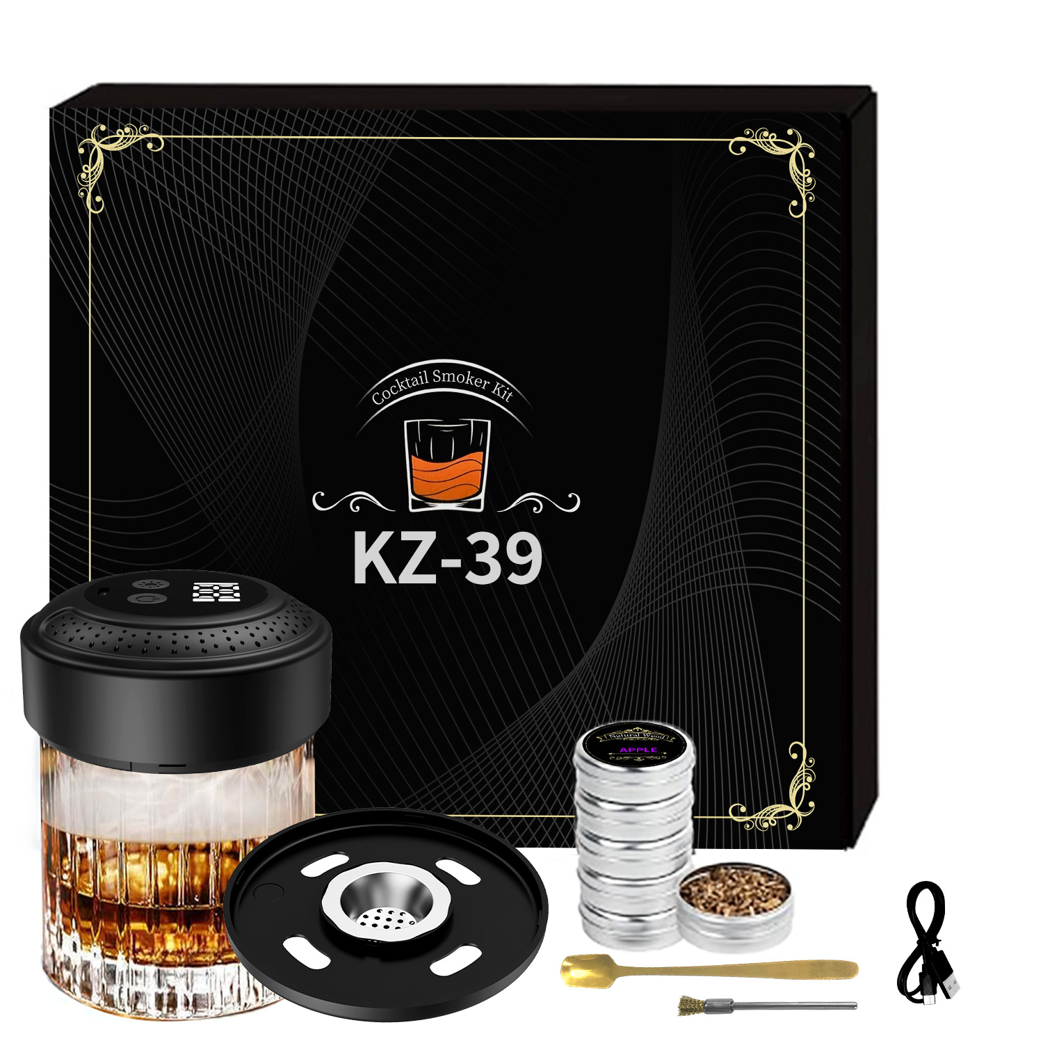 Новый кросс-бордерный электрический коктейльный коптильщик для виски с цветной лампой и различными наборами ароматной древесины