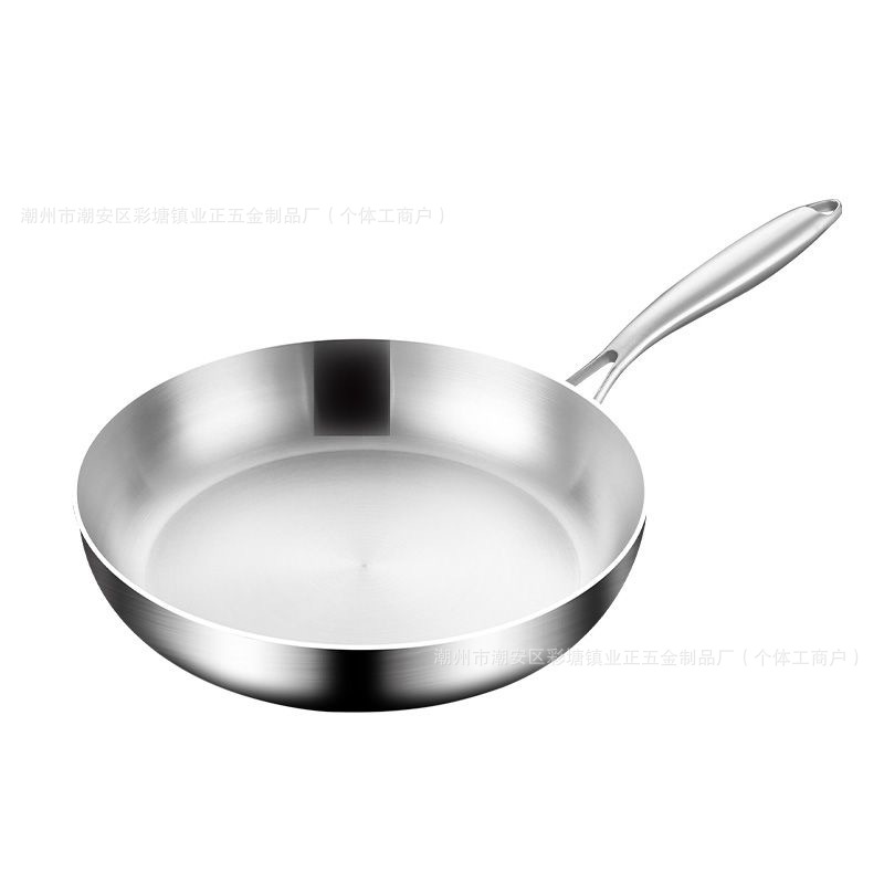 410 Stainless Steel Cooking Pot Household Wok Flats Bottom Non-Stick Pot Induction Cooker Gas Stove Special Extra Thick Frying Pan Merchant
