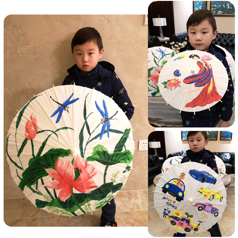 Blank Oil Paper Umbrella Children's DIY Handmade Material Kindergarten Hand-painted Painting White Umbrella Antique Props Paper Umbrella