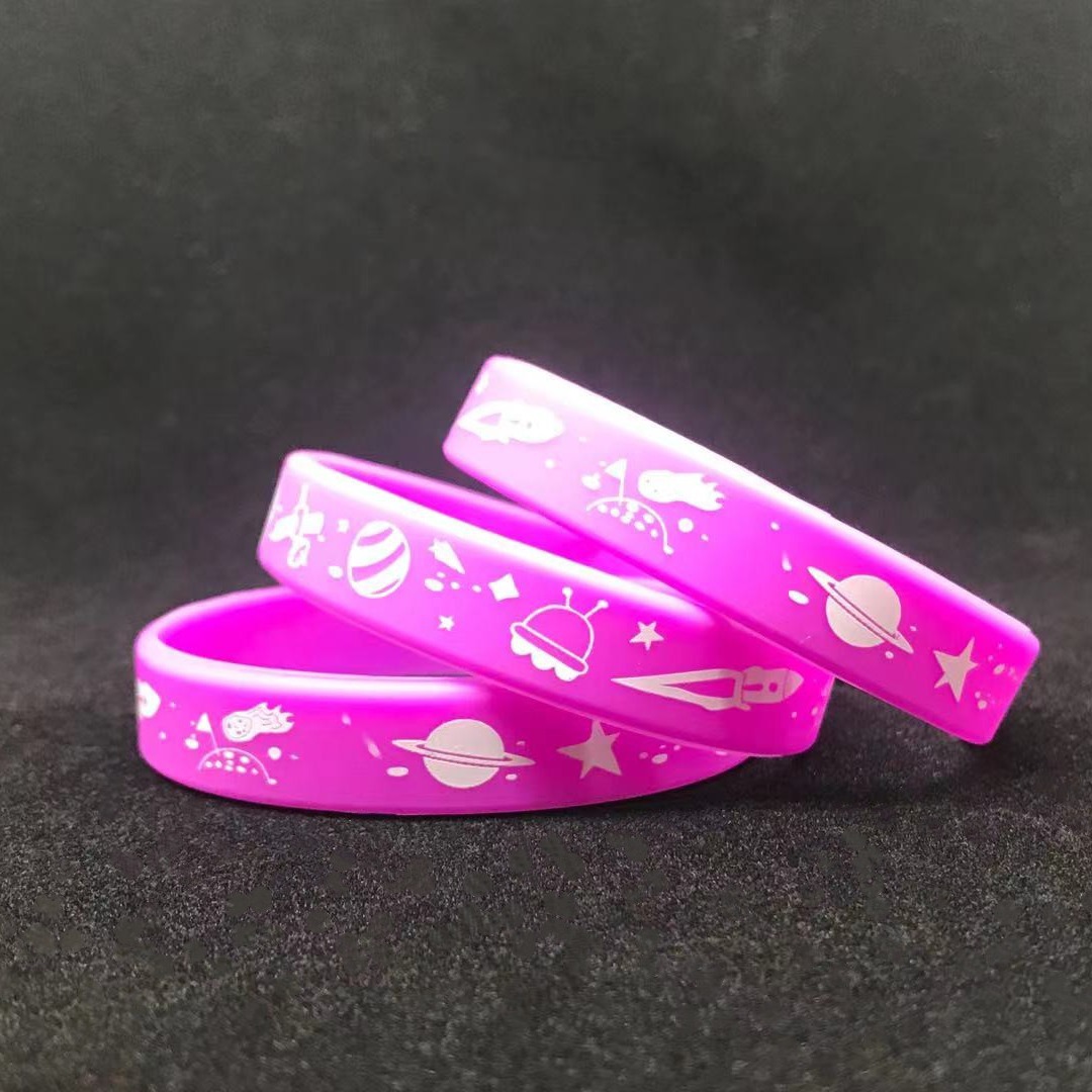Factory supply silicone bracelet luminous bracelet Buddha bracelet wristband can be printed logo concave and convex lettering