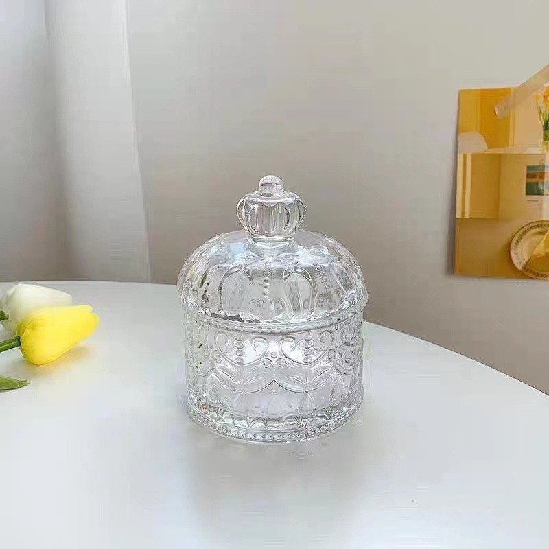Прямые поставки кристальной стеклянной конфетницы креативная корона стеклянная банка для хранения в европейском стиле