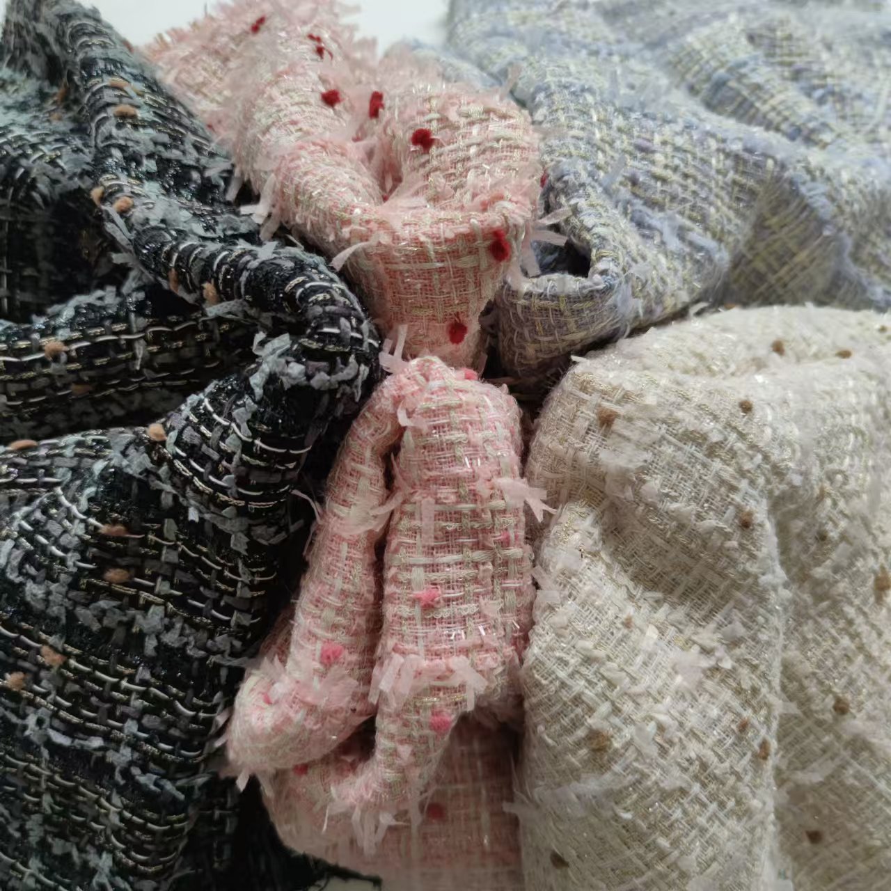 2025 new spring style Icelandic tweed idea bright silk fabric coat dress bag jewelry bouquet