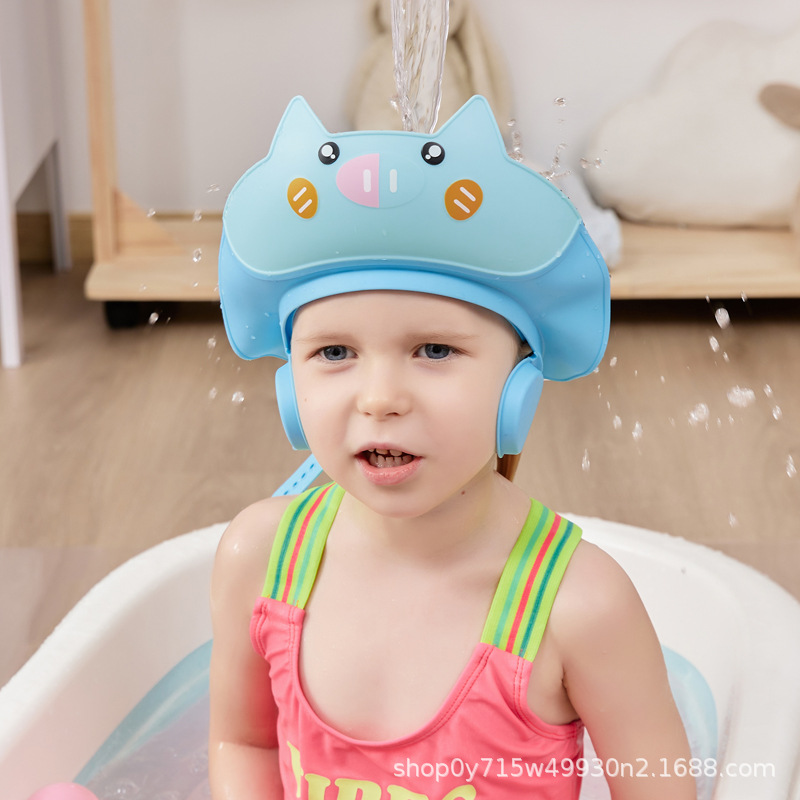 Pig cartoon ear protection children shower cap infant shampoo cap children Bath cap baby shampoo cap
