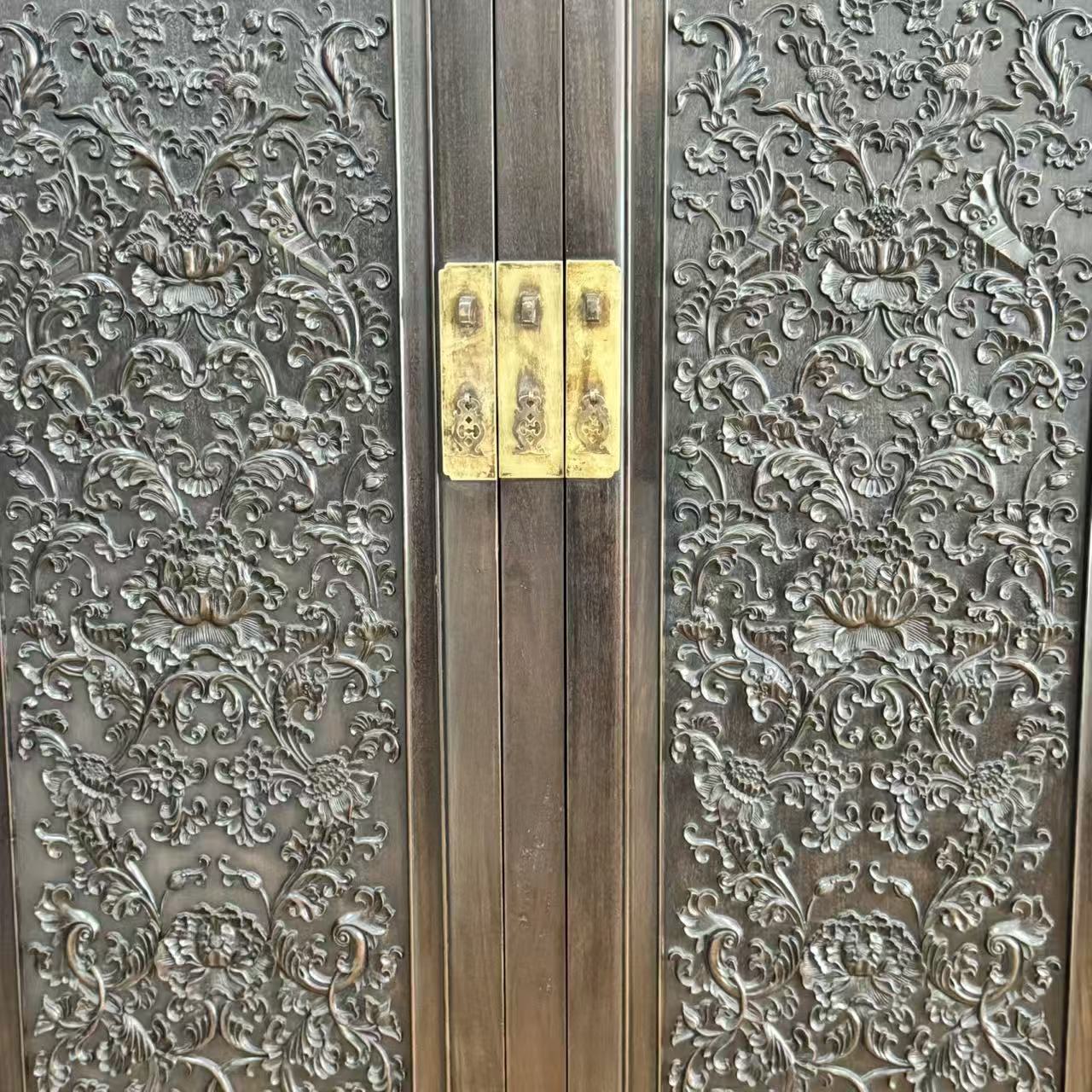 J120 Clear Rosewood Cabinet with Western Lotus Pattern, a Pair (120*55*240)