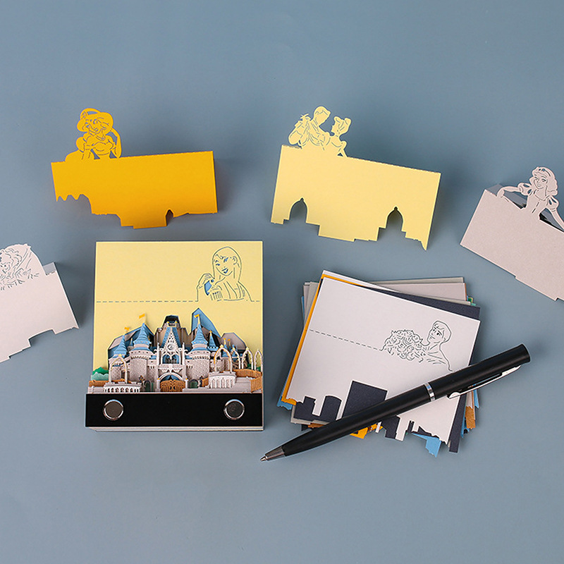 Creative Gift Paper Carving Model Home Decoration Desktop Ornaments Cinderella Castle with Light 3D Stereo Note Pad