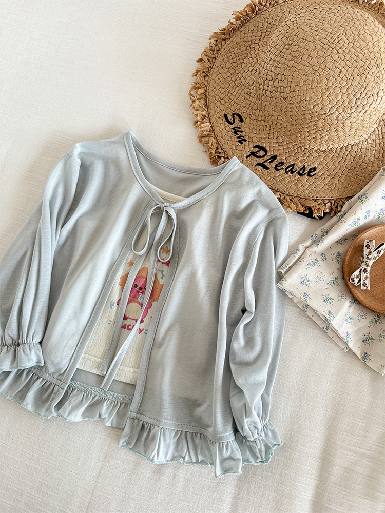 Girls' Long-Sleeved Sun Protection Clothing 2025 New Summer Style Kidsren's K-Style Skin-Friendly, Sweet and Versatile Knotted Sun Protection Clothing