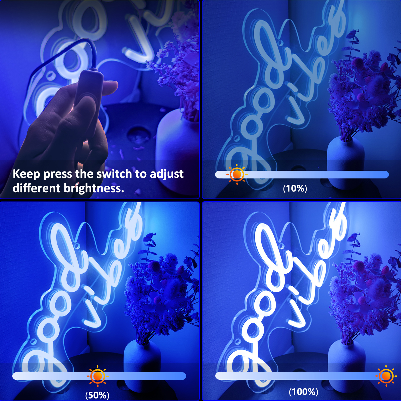 Amazon Neon Sign Good Vides Acrylic Neon Light Good Atmosphere Live Broadcast Room Decoration Background Wall