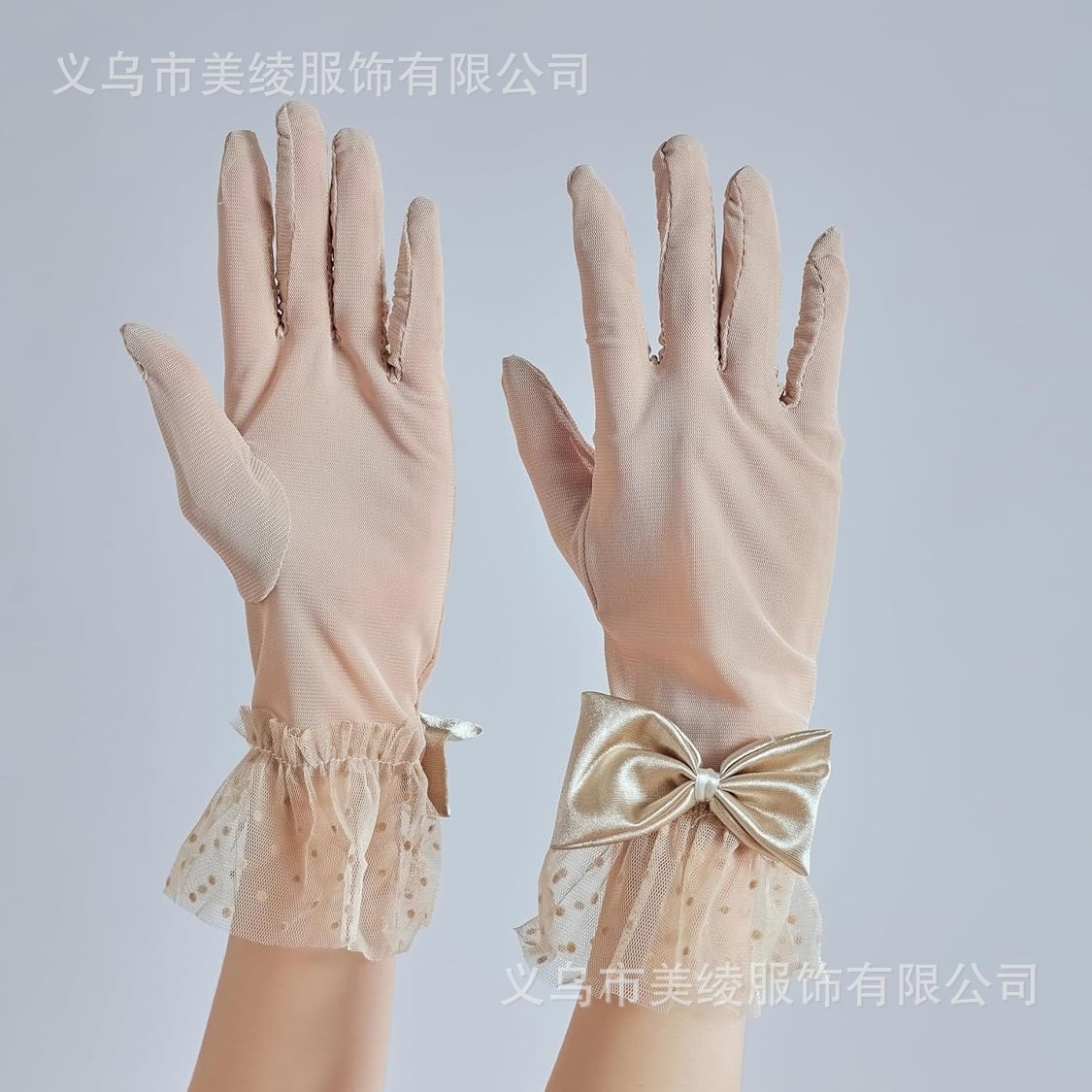 European and American Retro Hepburn Wind Mesh Gloves Bridal Wedding Dress Bow Gloves Evening Dress Lace Decorative Gloves