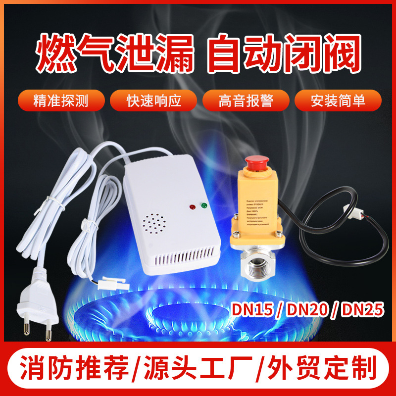 Gas leakage alarm with automatic valve breaker Natural gas tank Hotel kitchen leakage automatic shut-off valve