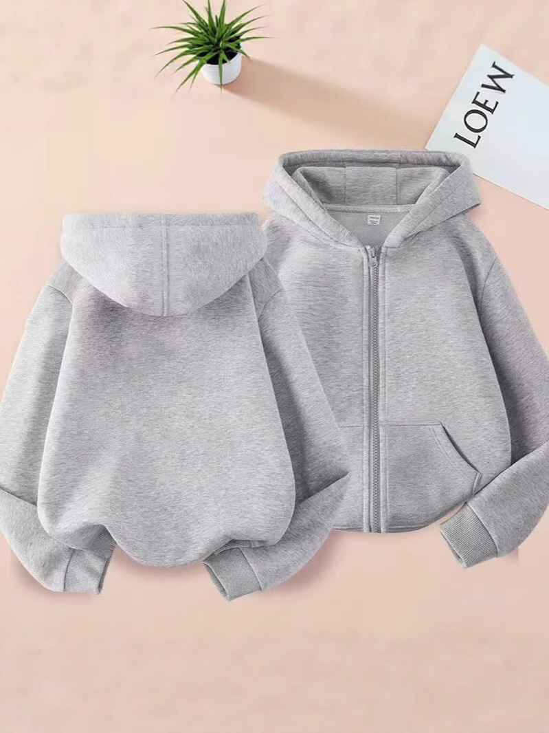 Boys and Girls Spring and Autum Thin Cardigans 2025 Hooded Sweatshirts for Middle and Large Children Pure Color Casual Jackets Zipper Sweatshirts Trendy