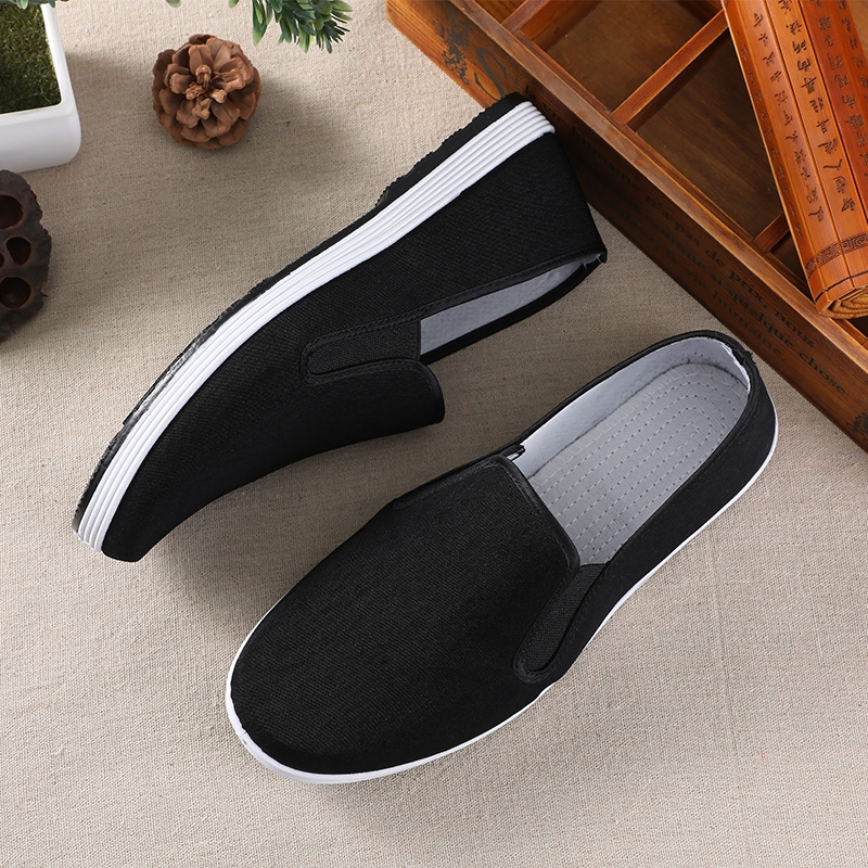 Old Beijing Cloth Shoes Men's Soft Sole Breathable Driving Work Shoes Black Rubber Sole Imitation Layered Sole Single Shoes Cloth Shoes for Men