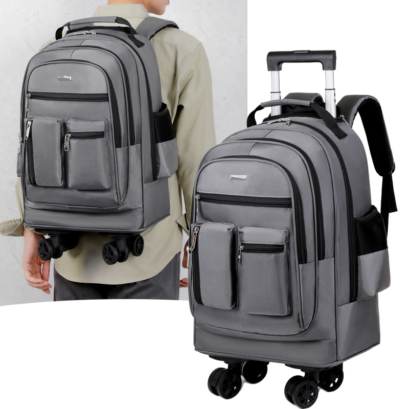 Business Trolley Backpack Foreign Trade Large Capacity Multi-Functional Double Backpack Student School Bag Portable Lightweight Short-Distance Trolley Bag