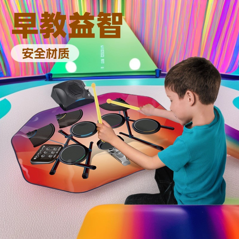 Кросс-бордерное раннее образование, светящийся набор барабанов для детей, многофункциональное развитие интеллекта, музыкальный джазовый набор барабанов