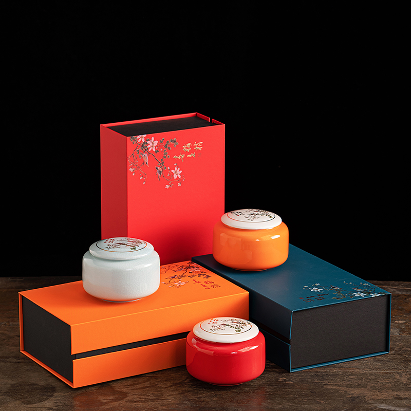 Tea Can Sealed Jar Ceramic Gift Box Empty Box Packaging Double Jar Gift Sealed Jar Black Tea Green Tea Logo