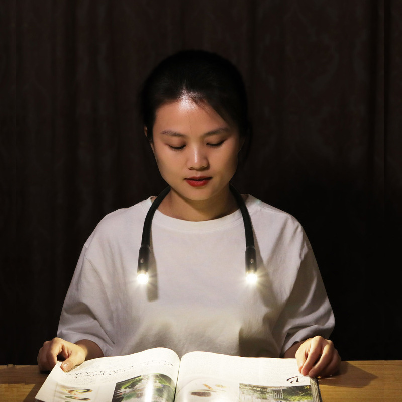 Cross-Border Neck-Hanging Reading Light, Three-Color Led Lighting Book Light, Double-Headed Foldable Desk Lamp, Flashlight, Bedroom Rechargeable Night Light