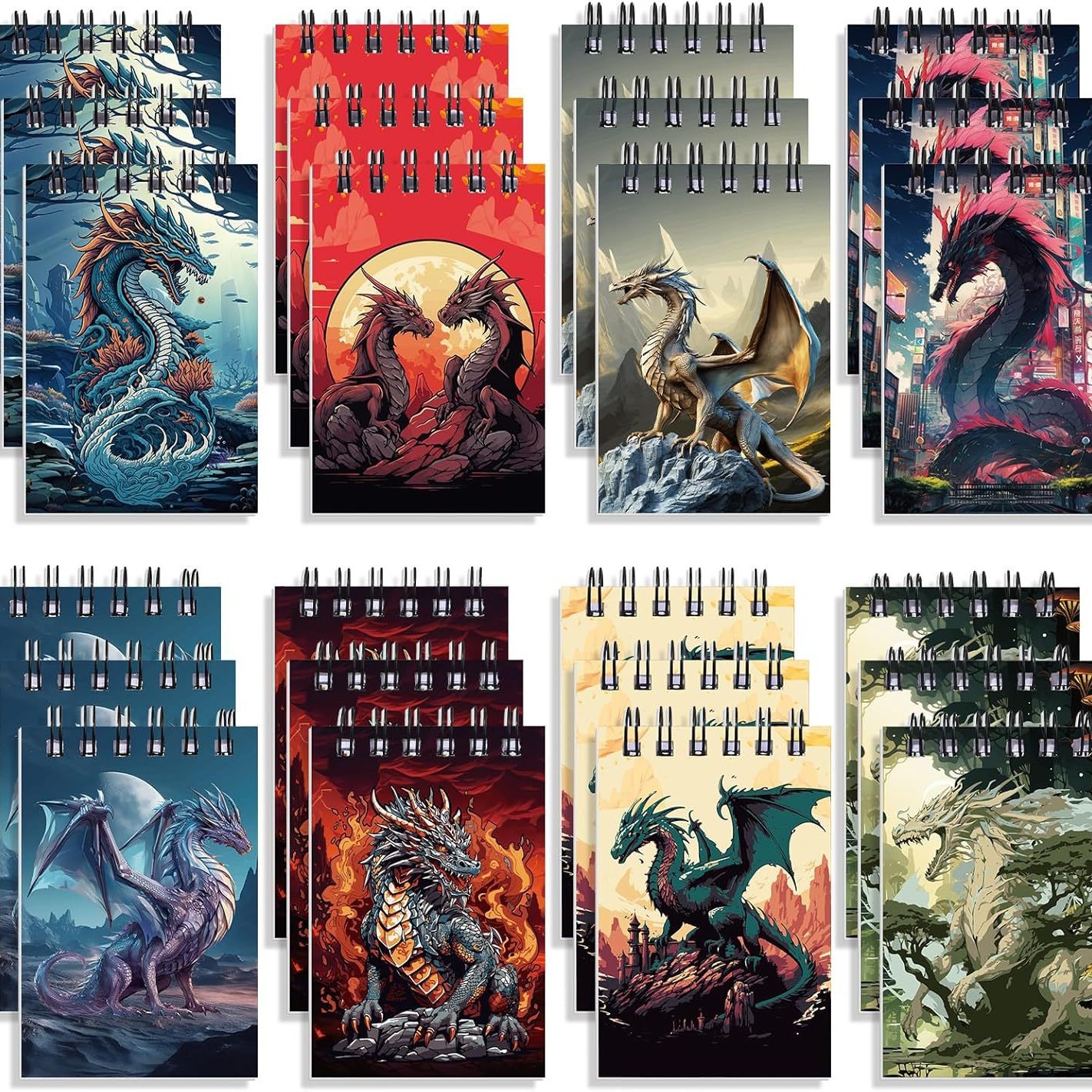 Various Styles of Mini Coil Notebooks, Western Dragon Coil Notebooks, Mythical Dragon Spiral Notebooks